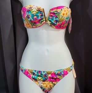 New Victoria's Secret Colorful Floral Bikini Pink Yellow Teal Purple White